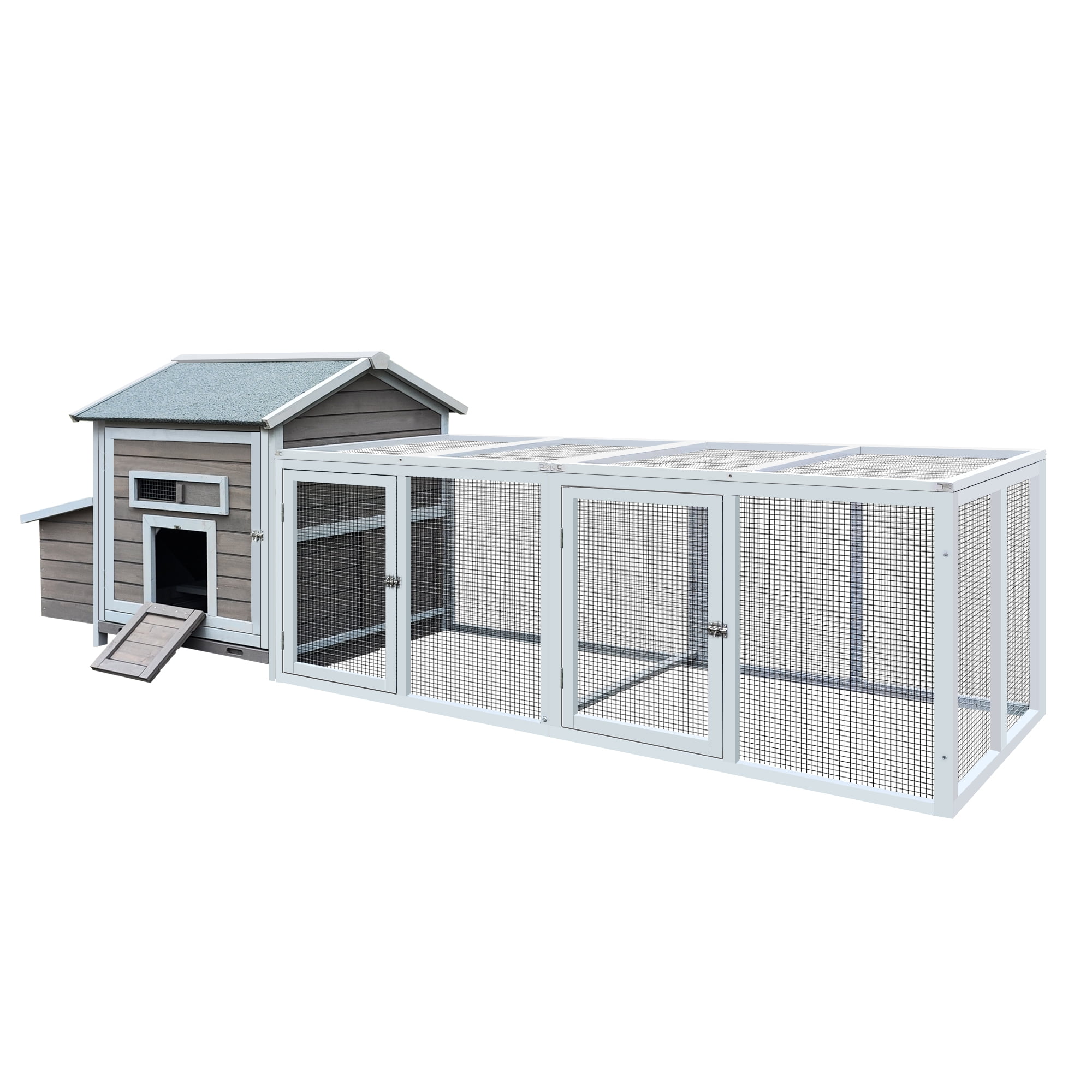 118" Wooden Chicken Coop Outdoor Hen House Poultry Cage with Free-range Doors, Nesting Box,Leakproof Pull-on Tray