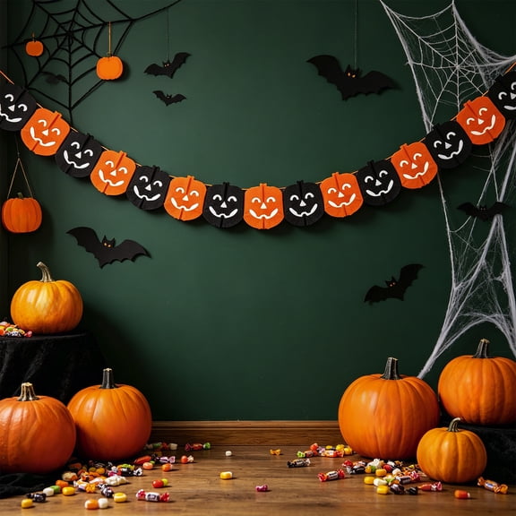 Qjidjing 118 inch Halloween Paper Hanging Decorations, Pumpkin Design, Spooky Ornaments for Home Ceiling & Wall