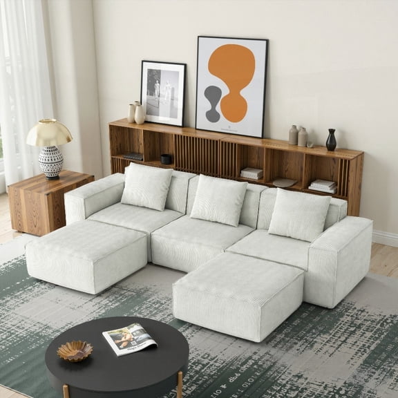 118-inch Modular Sofa: Navigate Spaces Easily, No Assembly Needed!