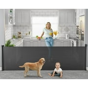 118 inch Retractable Baby Gates Extra Wide for Large Opening DynaBliss Retractable Baby Gate for Stairs Doorway Extra Long Dog Gate Adjustable Large Pet Gates for Dogs Indoor Mesh Child Gate (Gray)