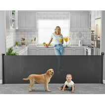 118 inch Retractable Baby Gates Extra Wide for Large Opening DynaBliss Retractable Baby Gate for Stairs Doorway Extra Long Dog Gate Adjustable Large Pet Gates for Dogs Indoor Mesh Child Gate (Black)