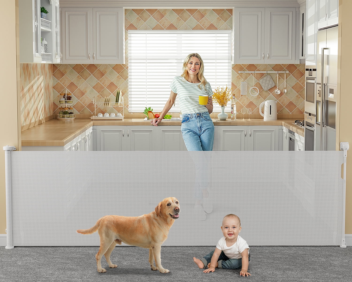 DynaBliss 118 inch Retractable Baby Gate Extra Wide for Stairs Doorway Indoor Adjustable Pet Gate White Walmart