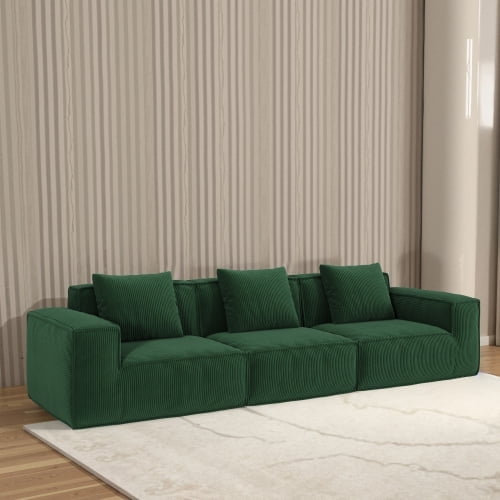 118-inch modular sofa can be converted into an oversized sofa bed Free conversion sofa set flexible configuration, soft corduroy cloud velvet fabric Three-person combination green