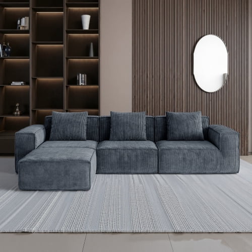 118-inch modular sofa can be converted into an oversized sofa bed Free conversion sofa set flexible configuration, soft corduroy cloud velvet fabric Three-person combination with footrest gray