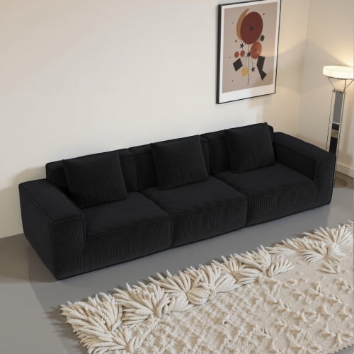 118-inch modular sofa can be converted into an oversized sofa bed Free conversion sofa set flexible configuration, soft corduroy cloud velvet fabric Three-person combination BLACK
