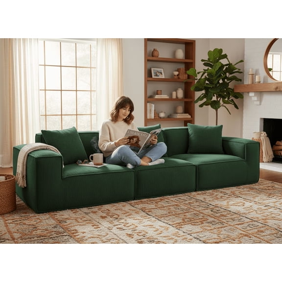 118-inch modular sofa can be converted into an sofa bed Free conversion sofa set flexible configuration, soft cloud velvet fabric Three-person combination green