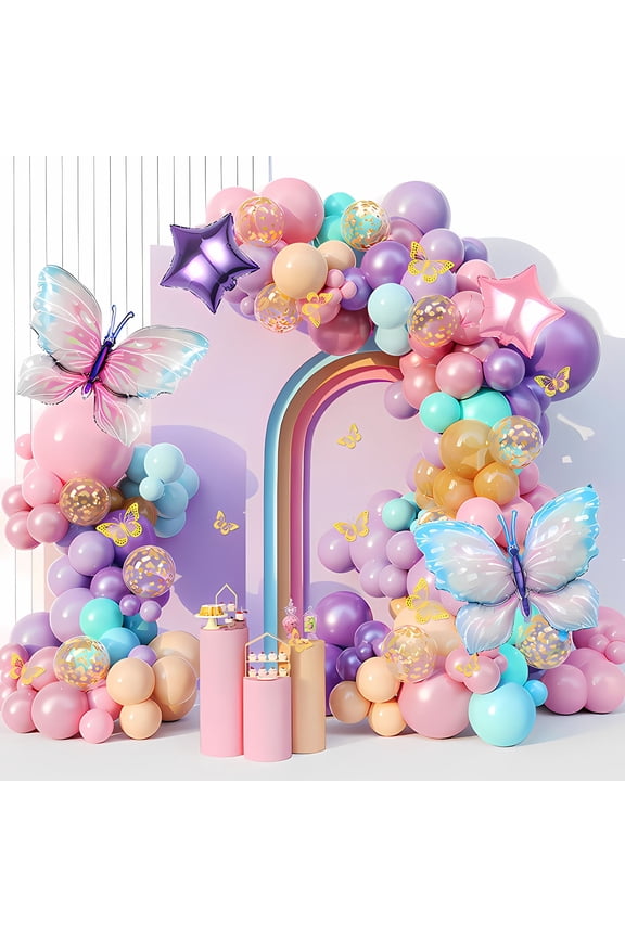 118-piece Butterfly Pink and Purple Themed Balloon Arch Set. Perfect for birthday and festival decorations, suitable for girls, ladies, Mother's Day and other festivals.