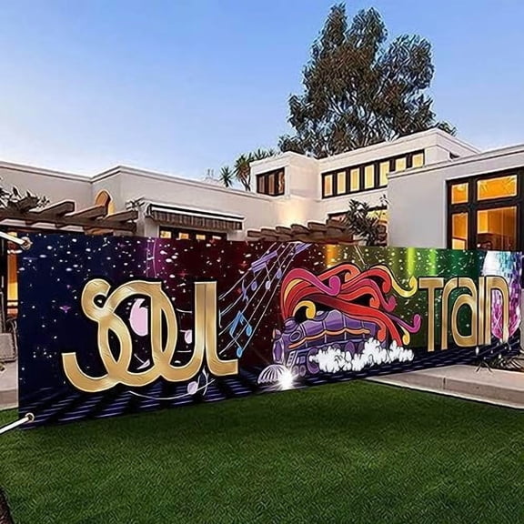 118 x 20 Inches 70s 80s Train Theme Yard Door Banner Sign Disco Party Decoration Banner Neon Light Flash Newborn Baby Show Birthday Party Cake Table Decoration Banner$$Electronics Accessories