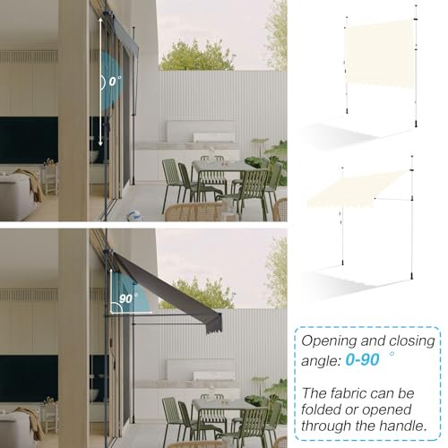 118"x 59" Manual Retractable Awning 118"x 59" Patio Awning Retractable Outdoor Sunshade Shelter Polyester Height Adjustable Sunsetter Retractable Awning Khaki