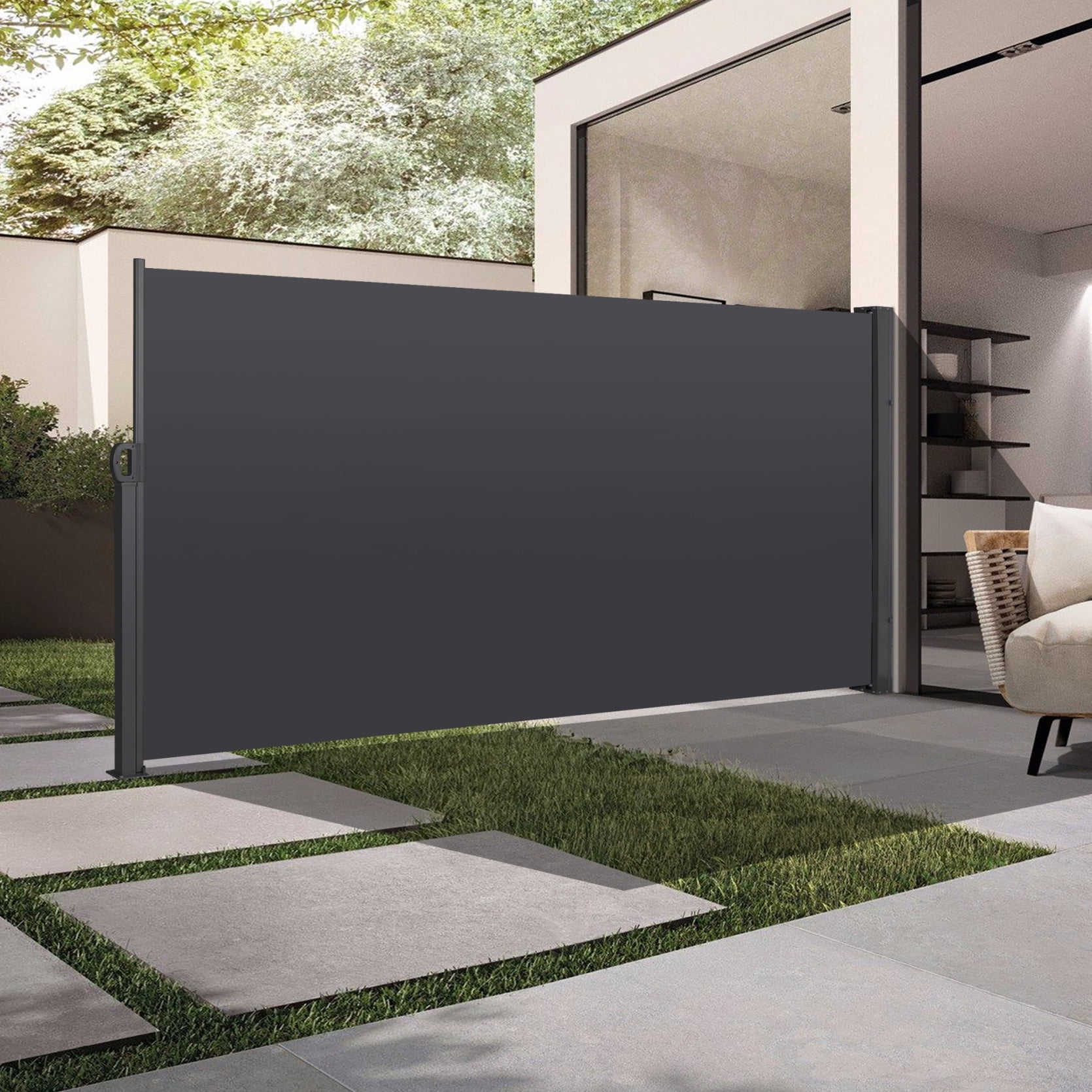 Gray 118" x 71" Retractable Privacy Side Awning
