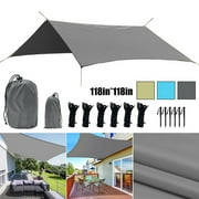 118'x118'Hammock Rain Fly Waterproof Tent Tarp Cover Lightweight Nylon Camping Shelter Tarpaulin with Corner Eyelet/Rope/Gound Nails Stakes for Travel Hiking Backpacking,Survival Gear,Gray
