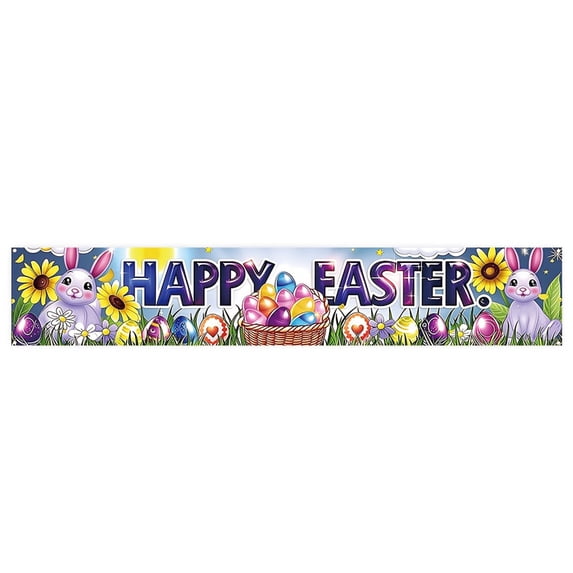 118Inch Happy Easter Egg Bunny Garden Banner, for Indoor Outdoor Easters Theme Party Rustic Lawn Sign
