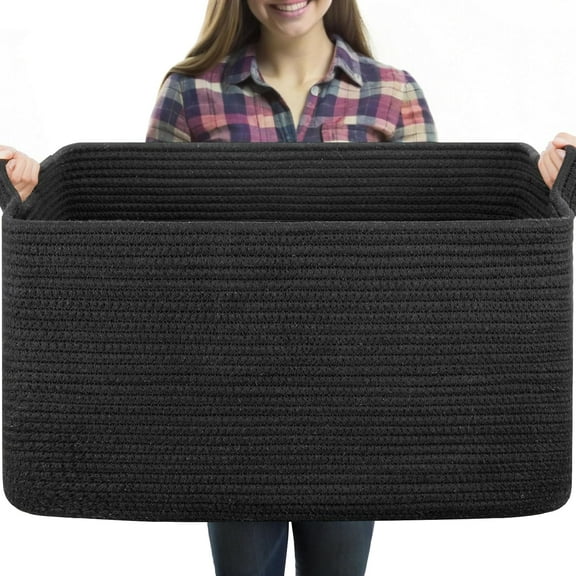 L Extra Large Blanket Basket ; x ; x ; Woven Storage Basket for Living Room Rectangle Nursery Blanket Storage for Toys Towels Dirty Clos ()