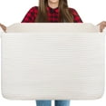 thumbnail image 1 of 118L Extra Large Blanket Basket, 24.8"x17.7"x16.2" Woven Rope Baskets for Storage, Nursery Blanket Storage for Living Room, Toy Basket with Handle Organizing Comforter Cushions Pillows, White, 1 of 16