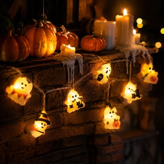118inch Halloween String Light, Cute Ghost Decorative Strand, USB Constant Light Lamp, Glowing Ornament for Indoor Outdoor Halloween Party and Window Layout, B