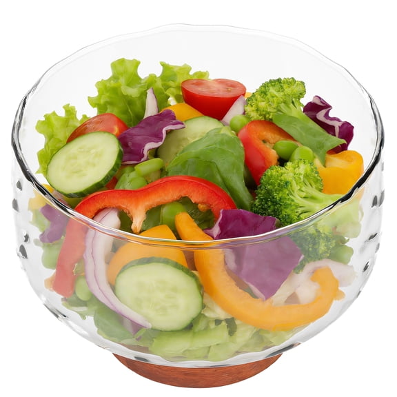 118oz Large Glass Trifle Bowl with Elegant Acacia Wood Stand, Versatile Serving Dish for Cakes, Salads, Desserts, Stylish Display for Parties, Weddings, Special Occasions, Durable Easy to Clean