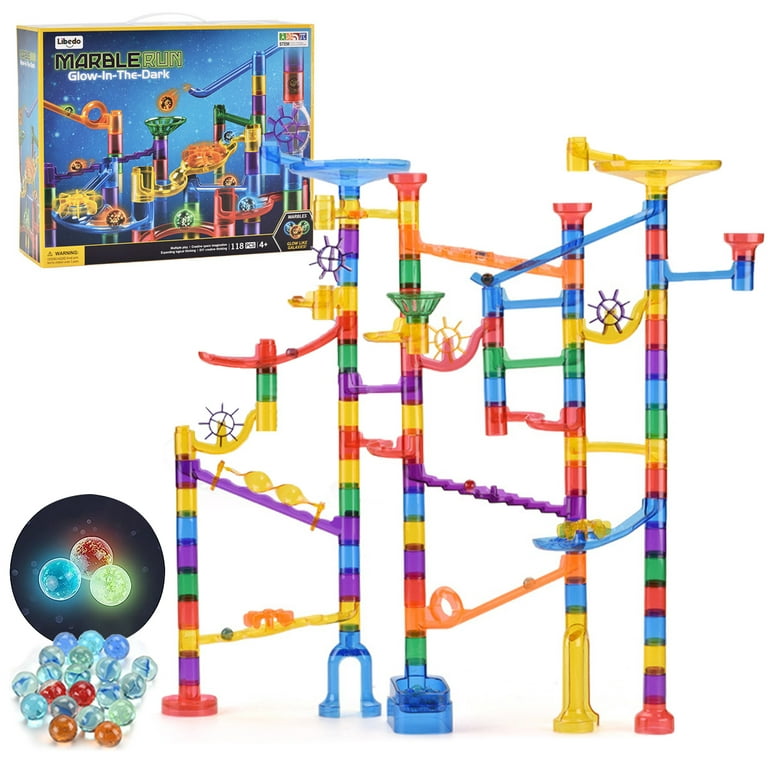 118pcs Glowing Marble Run, Marble Race Track Building Block & Marble Maze  Games, Indoor Learning Building STEM Toy for Adults Teens or Kids(10 Glow  in