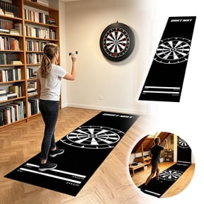 118x13.4in Dart Mat With Standard Throwing Lines, 5mm Thick Heavy Duty Rubber Backed Floor Protection Mat, Dartboard Accessory for Game Room Garage Basement, Black (A)