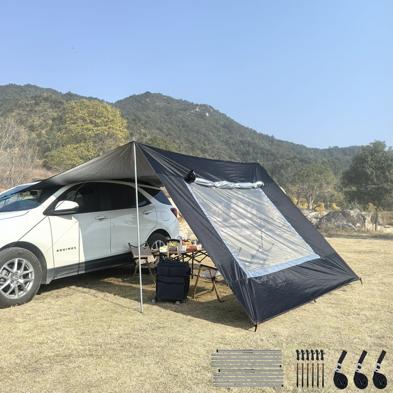 118x196in Car Side Awning with Pole Outdoor Camping Tent Tarp