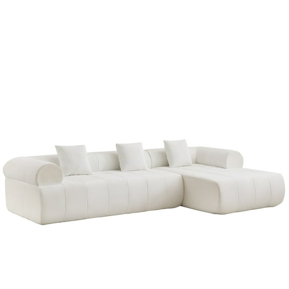 119" Boneless Curved Chenille Sofa Couch with Right Chaise Lounge, Deep Seat Modular Cloud Sectional for Living Room, No Assembly, Blue