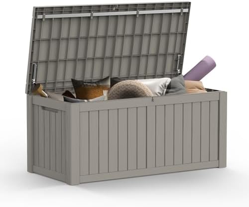 119 Gallon Outdoor Storage Box, Large Resin Deck Box Waterproof ...