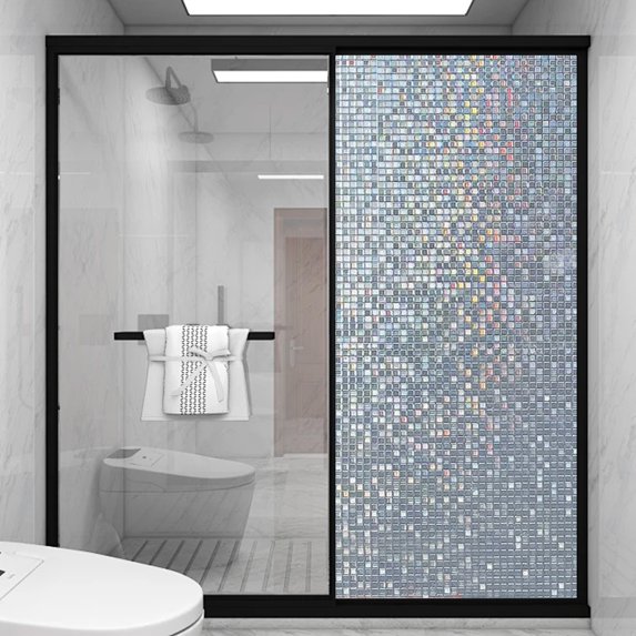 119 Inch Bathroom Window Privacy Film, Bathroom Privacy Window Film See out Not In, Rainbow Window Film, Removable Stained Glass Sticker, Heat Control Window Cling for Bathroom Home Decor