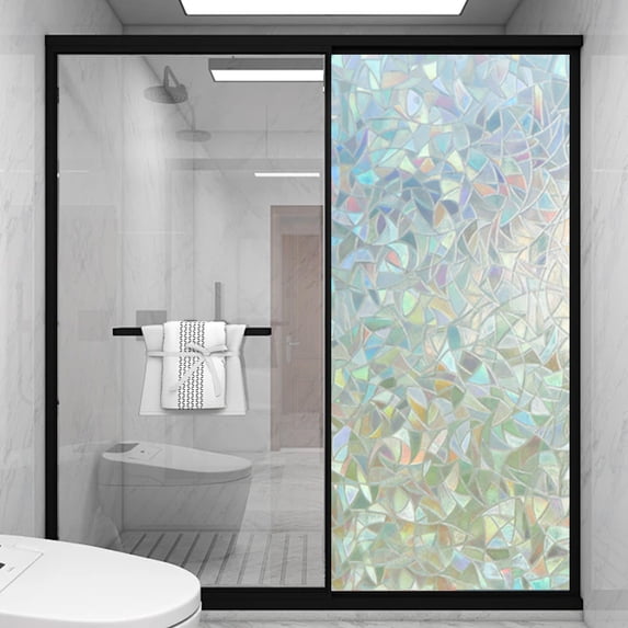 119 Inch Bathroom Window Privacy Film, Bathroom Privacy Window Film See out Not In, Rainbow Window Film, Removable Stained Glass Sticker, Heat Control Window Cling for Bathroom Home Decor