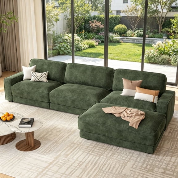 119" L Shaped Couch Modular Sectional Sleeper Sofa, CHENILLE Fabric, Modern Oversized Sectional Couch with Deep Seat, Tool-Free Assembly.