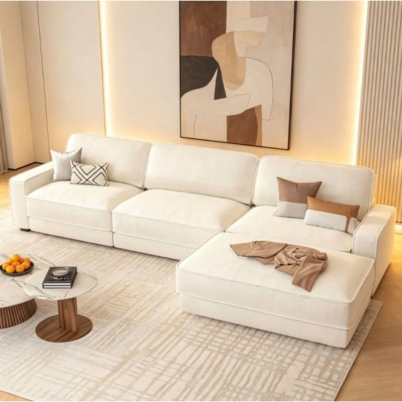 119" L Shaped Couch Modular Sectional Sleeper Sofa, CHENILLE Fabric, Modern Oversized Sectional Couch with Deep Seat, Tool-Free Assembly.