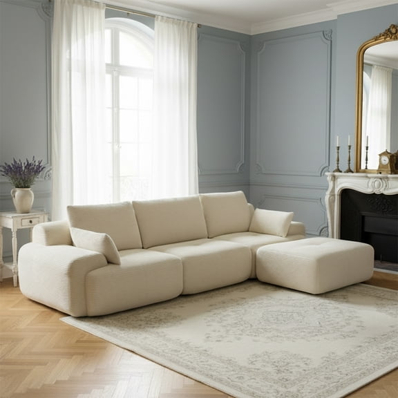 119" Modular Sectional Sofa, Memory Foam Boneless Couch, Large Sectional Couches for Living Room, Pet-Friendly Cloud Couch, Beige