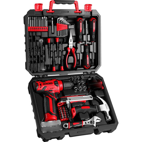 119-Piece Multi-Tool Set with 8V Cordless Drill/Driver, Hammer, Tape Measure & Level for DIY Home Projects, Woodworking, Garden & Car Repair, Gift for Men