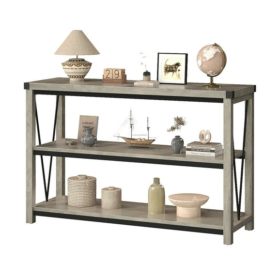 119 cm Narrow Farmhouse Console Table with Storage – 3-Tier Wooden Entryway Table, Long Foyer & Hallway Sofa Back Table for Majlis & Living Room