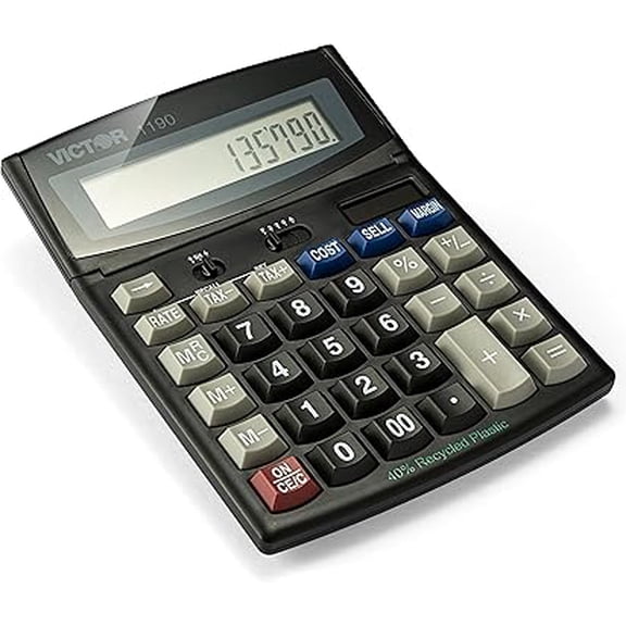 1190 Executive Desktop Calculator, 12-Digit Tilt LCD, Solar/Battery Powered, Black