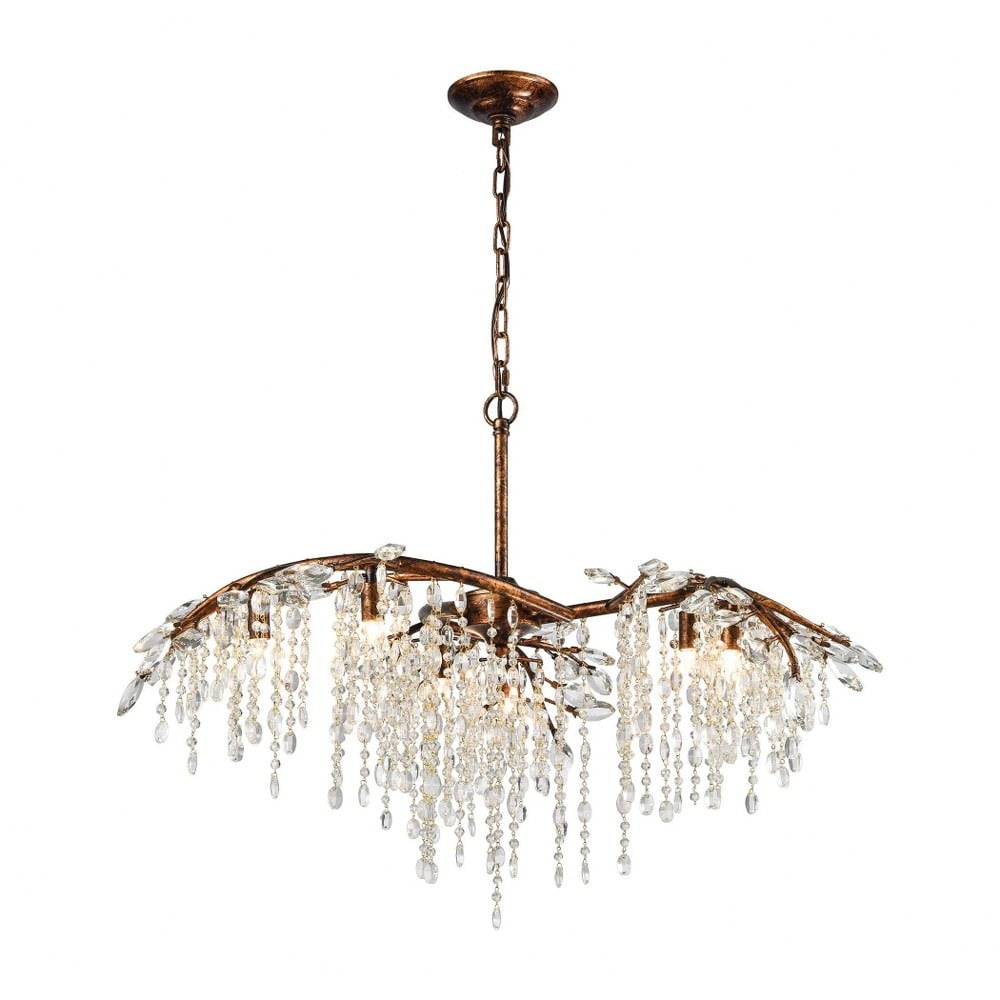 Elia Spanish Bronze and Clear Crystal 6-Light Chandelier