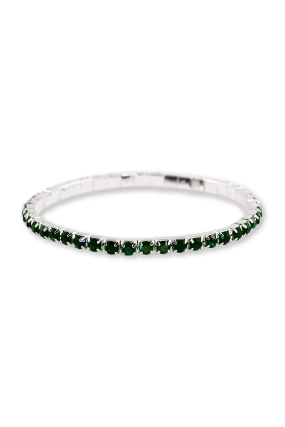 #11950 Single Row Stretch Rhinestone Bracelet - Emerald Crystal Silver
