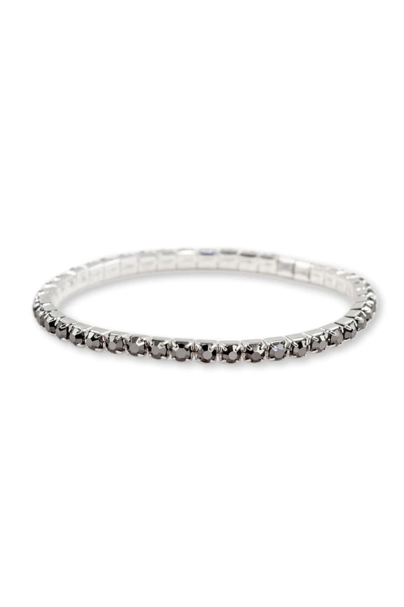 #11950 Single Row Stretch Rhinestone Bracelet - Hematite Crystal Silver