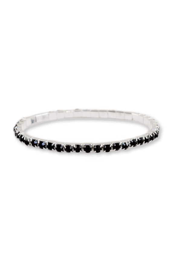#11950 Single Row Stretch Rhinestone Bracelet - Jet Crystal Silver