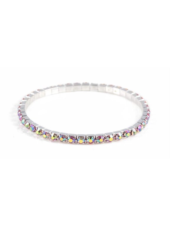 #11950 Single Row Stretch Rhinestone Bracelet - Light Amethyst AB Crystal Silver