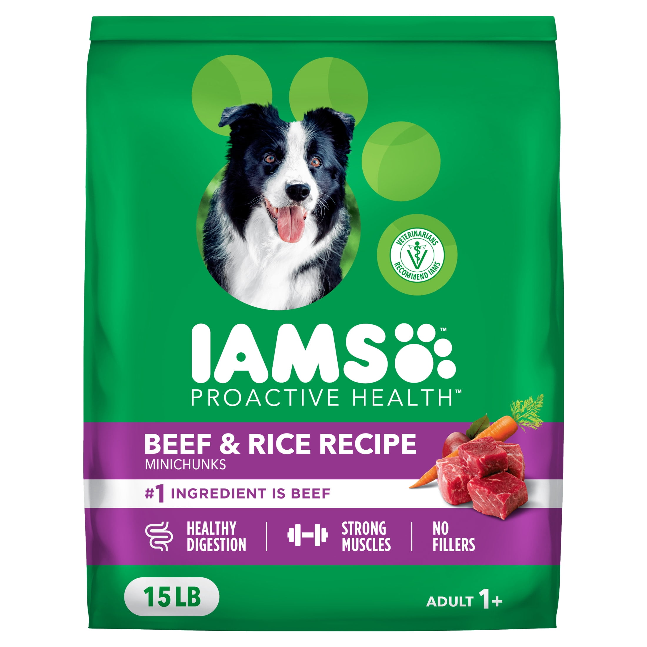 IAMS Proactive Health Dry Dog Food, Adult Dog Food Dry Recipe, Beef & Rice Recipe, 15 lb. Bag