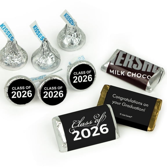 119ct Black Graduation Class of 2026 Wrapped Miniatures And Silver Stickered Kisses Chocolate Mix