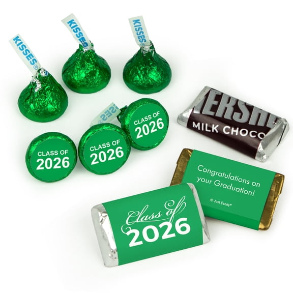119ct Green Graduation Class of 2026 Wrapped Miniatures And Green Stickered Kisses Chocolate Mi