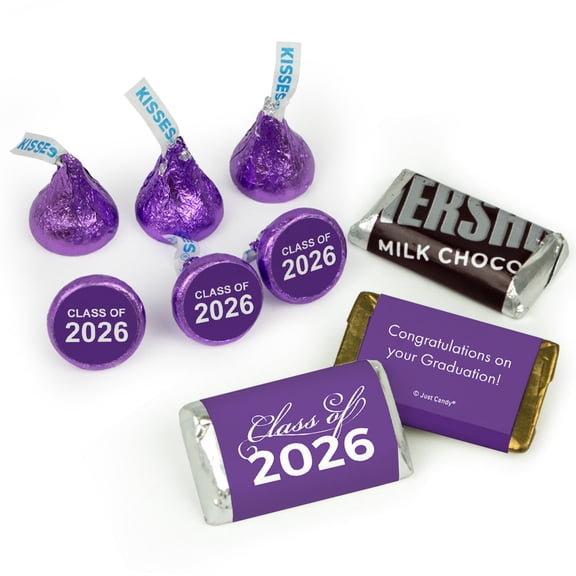 119ct Purple Graduation Class of 2026 Wrapped Miniatures And Purple Stickered Kisses Chocolate Mix