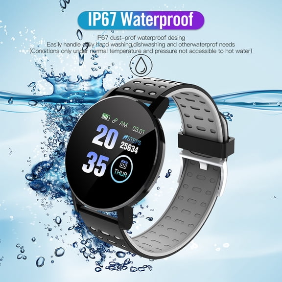 119plus 1.3in Smart Watch - Heart Rate Monitor, Fitness Tracker, Waterproof Sports Wristband with Customizable Color Screen, Grey