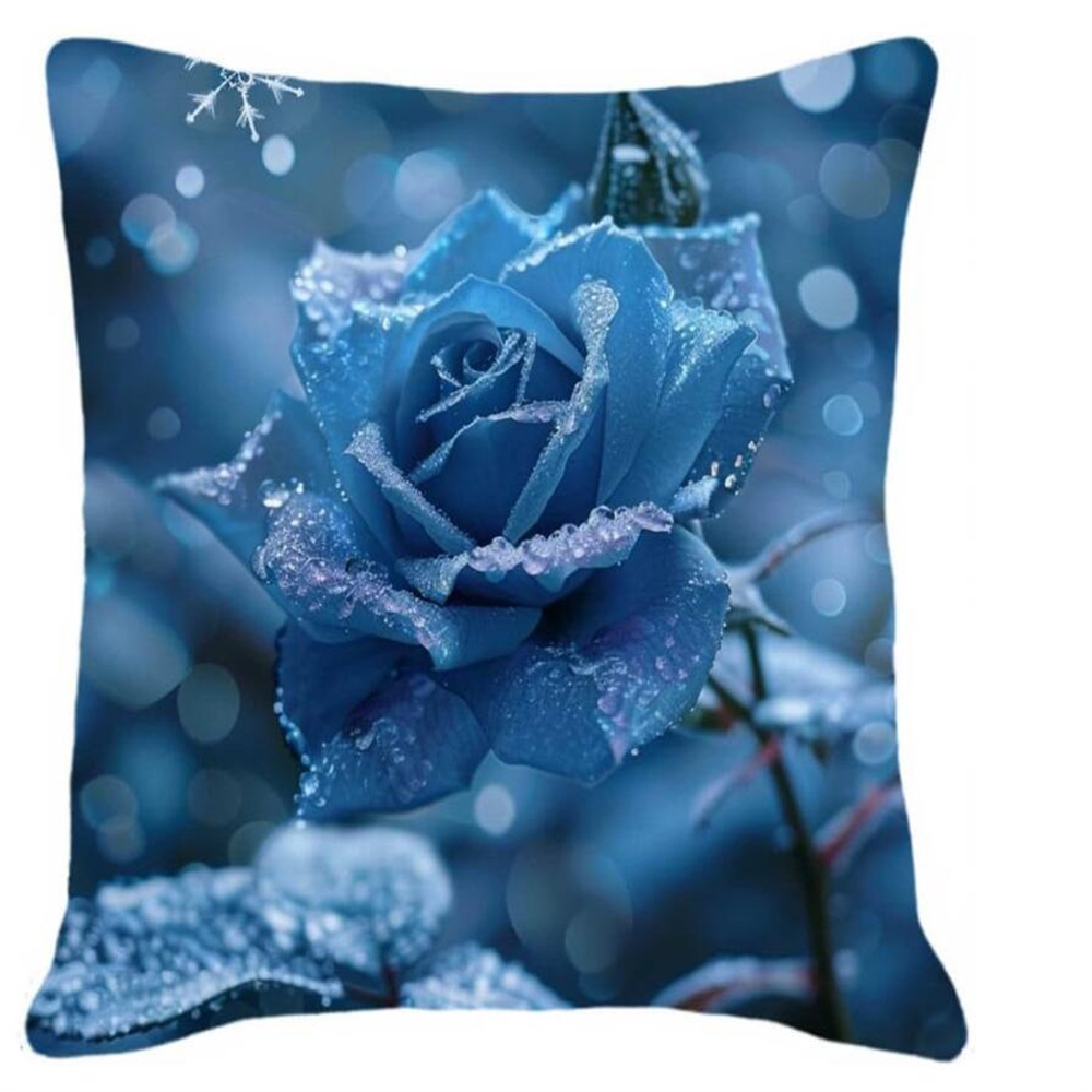 11CT Cross Stitch Cushion Kit Blue Rose DIY Embroidery Pillow Covers Kit Stitch Set for Living Room Sewing Supplies Adults Beginners Gift