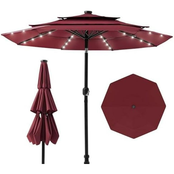 11FT 3 Tiers Solar LED Patio Umbrella for Outside, Outdoor Market ...