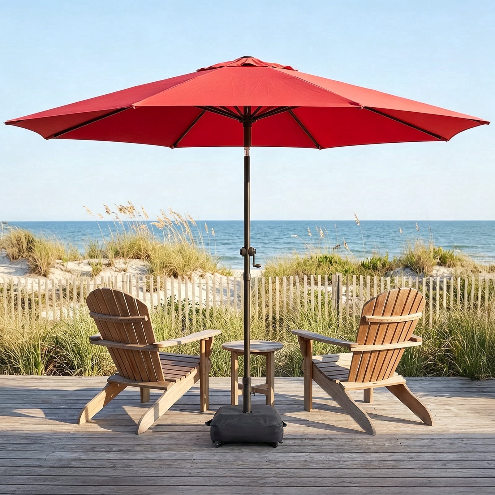 11FT Patio Umbrella (Base Included), 8 Heavy-Duty Ribs, Fade & Waterproof Polyester DTY Canopy for Outdoor Areas: Garden, Deck, Pool & Backyard, Red