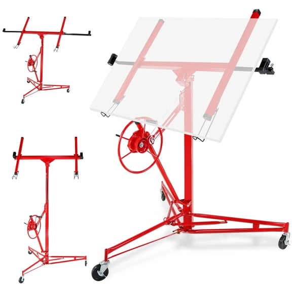 11FT Red Drywall Lifting Jack, 150LB Load Mobile Panel Hoist, Heavy Duty Tool for Home Professional Decoration Construction