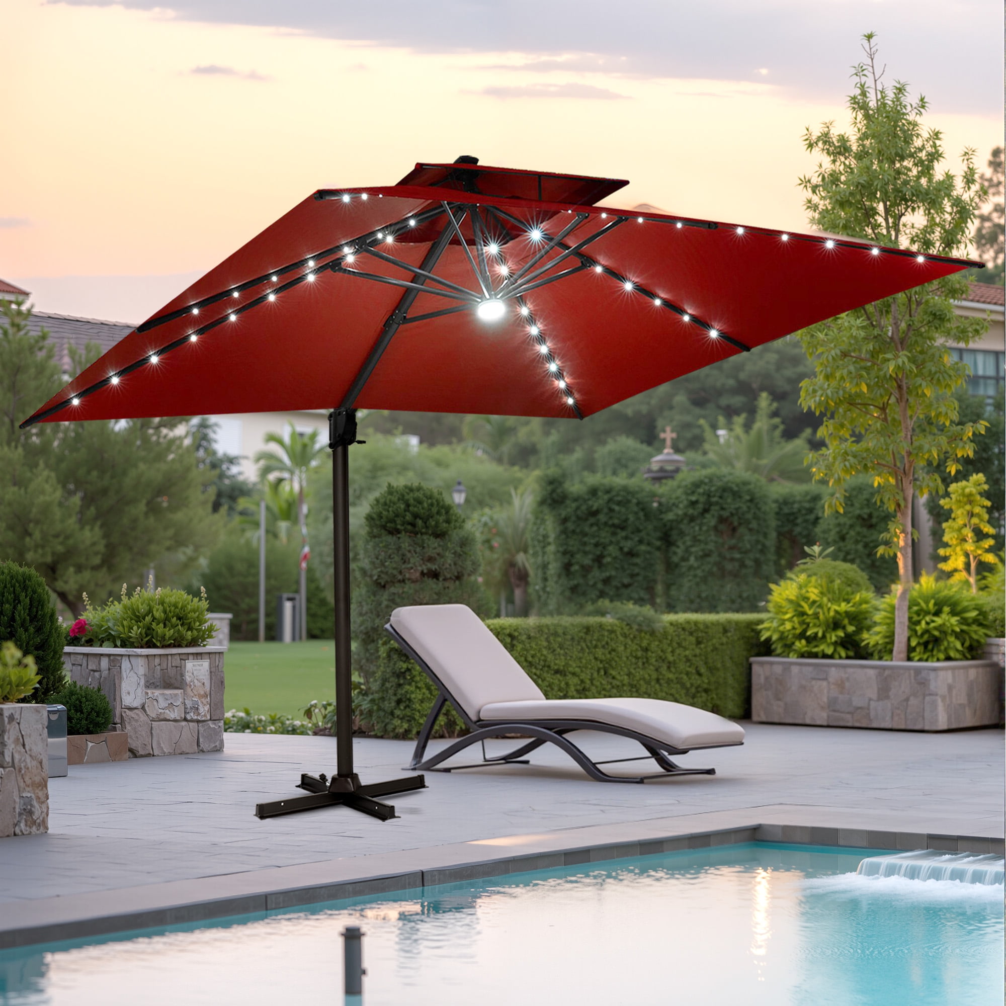 double top cantilever patio umbrella 13x10 ft Aluminum - company leisure area 11FT Square Double Top Cantilever