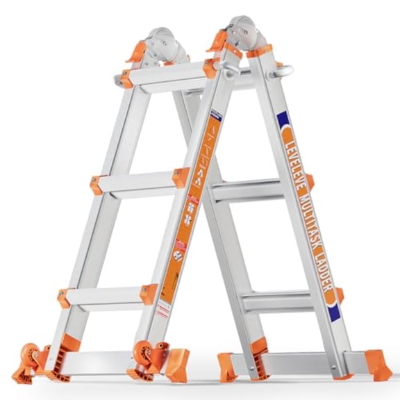 11Feet Multi Position Ladder, A Frame 3 Step Ladder with Stabilizer Bar and Wheels, 330 lbs Security Load Extension Ladder for Stairs Home Indoor Outdoor Roof