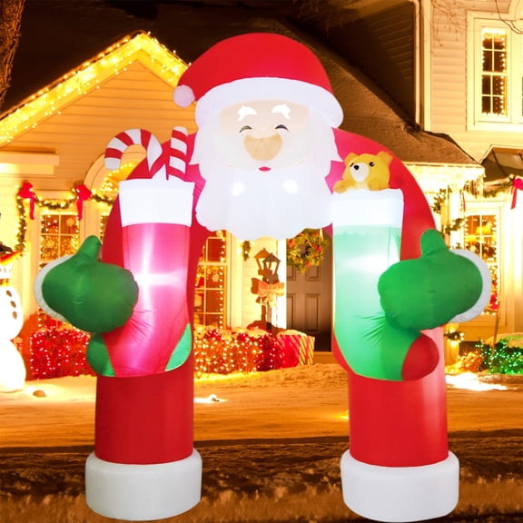 KINQUINN 11 ft Christmas Inflatable Archway with LED Lights, Blow-up Decor with Candy Cane, Sock & Bear Inside for Lawn Patio Xmas Party